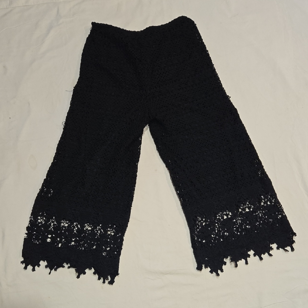 Black Crochet Wide-Leg Pants